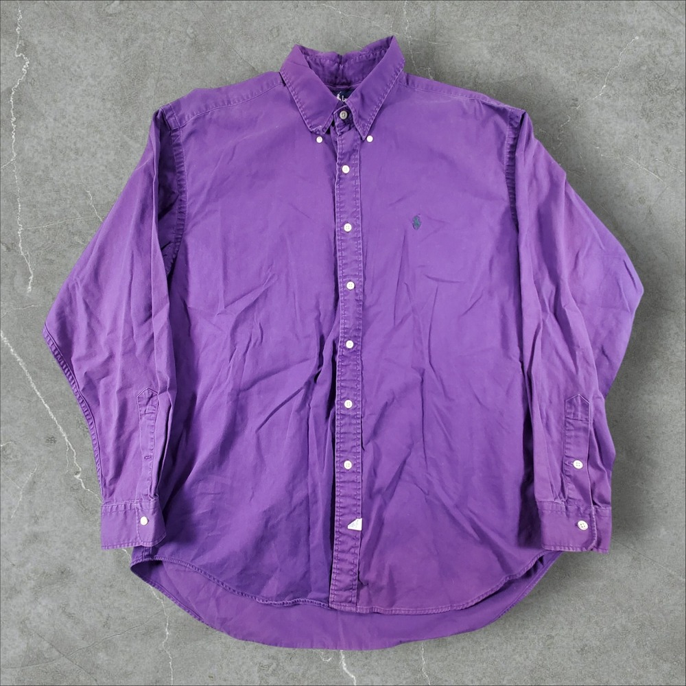 Ralph Lauren Button Down Shirt Men XL Purple Long Sleeve Cotton Twill Logo Joker